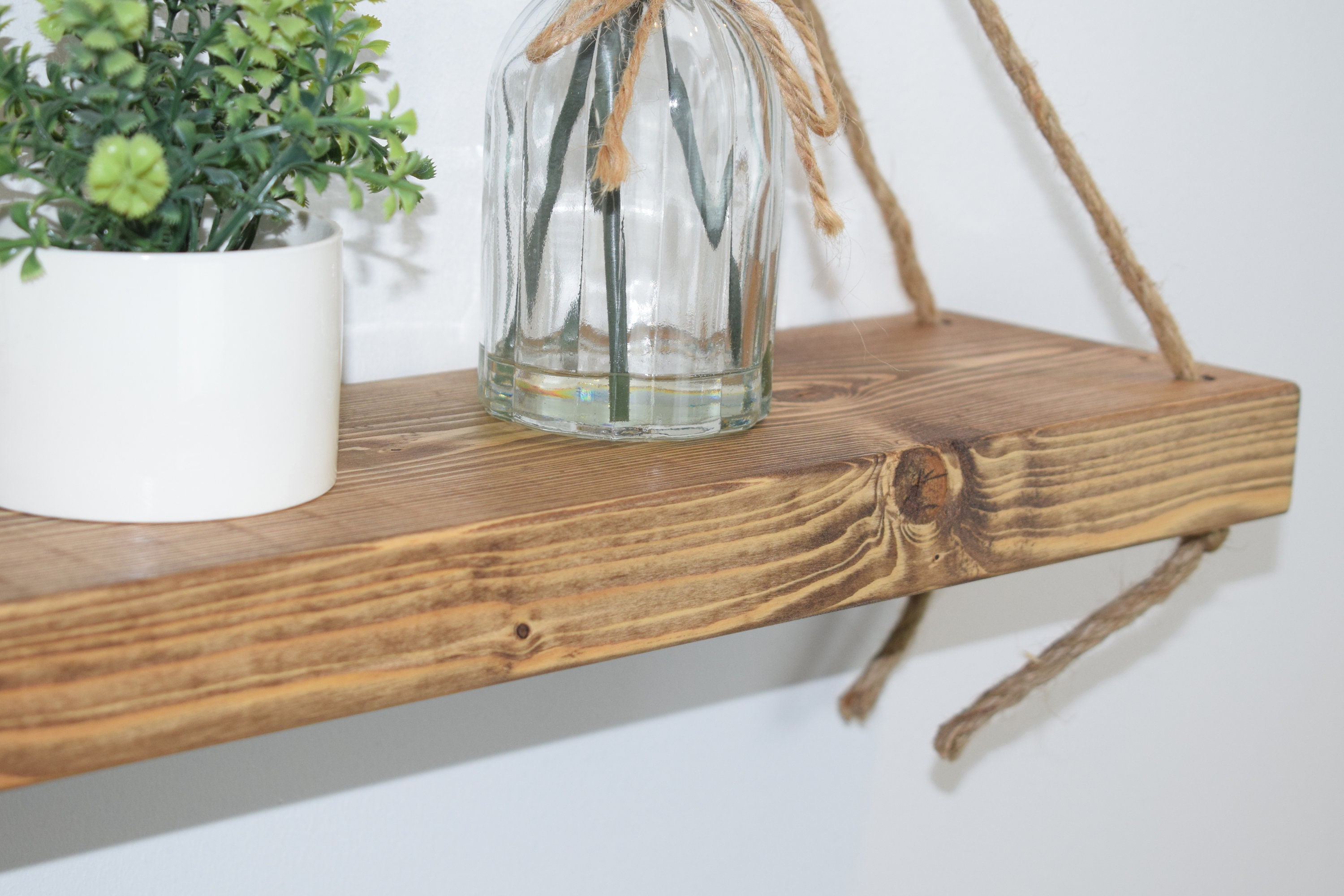 Handmade Chunky Wooden Hanging Rope Shelf Rustic Reclaimed Etsy UK