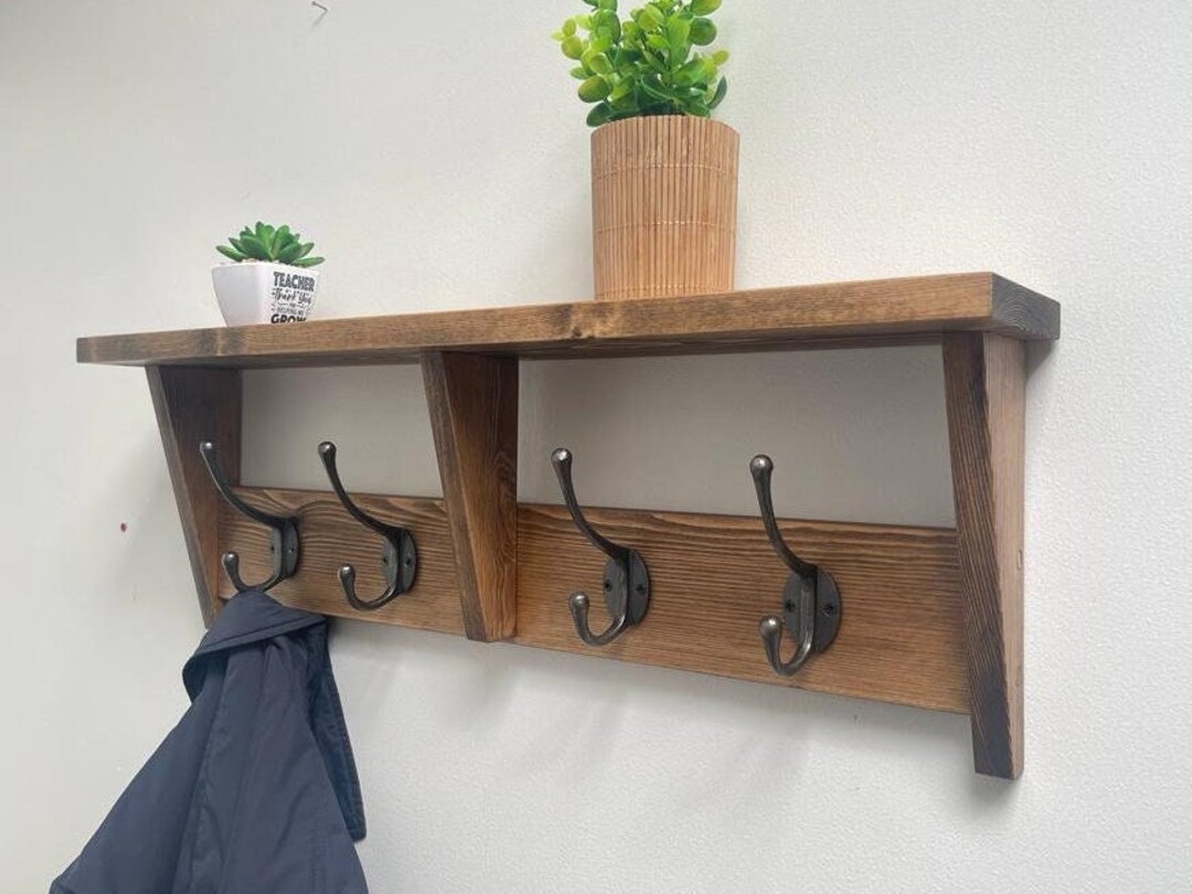 Coat Shelf With Hooks Unique Rustic Handmade Heavy Duty Hat Key Iron