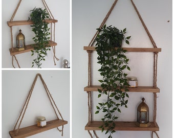 Hanging shelf Handmade Rope Shelves Rustic Natural Jute Rope Display Shelf Solid Pine Home Dining Bedroom Kitchen Living Shelves 2023