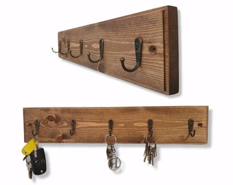 Handmade Wooden Key Holder Rustic Home Décor Key Storage Organiser Vintage Hooks Various Colours & Sizes