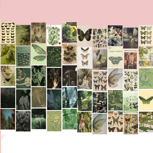 Sage Green Fairy Garden Vintage nature posters Aesthetic physical collage kit a4 a5