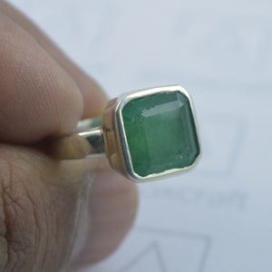 Natural certified 3-10ct Zambian emerald (panna) gemstone ring in sterling silver metal for vedic astrology mercury planet may birthstone