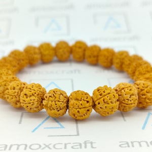 Premium Quality 5 Mukhi/Face Rudraksha Bracelet | Meditation | Yoga | Abundance Positive Energy | Golden Yellow Beads Stretchable Wrist Band