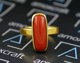 Natural Certified 3-10ct Red Coral (Moonga) gemstone ring in Panchdhatu metal for vedic astrology mars planet organic red birthstone