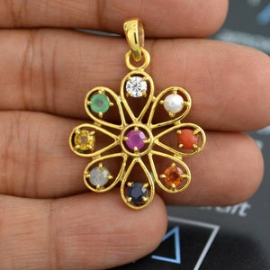 Natural 9 gems (navratna) navagraha gemstones pendant panchdhatu/silver metal for vedic astrology | nine precious birthstone with Moissanite