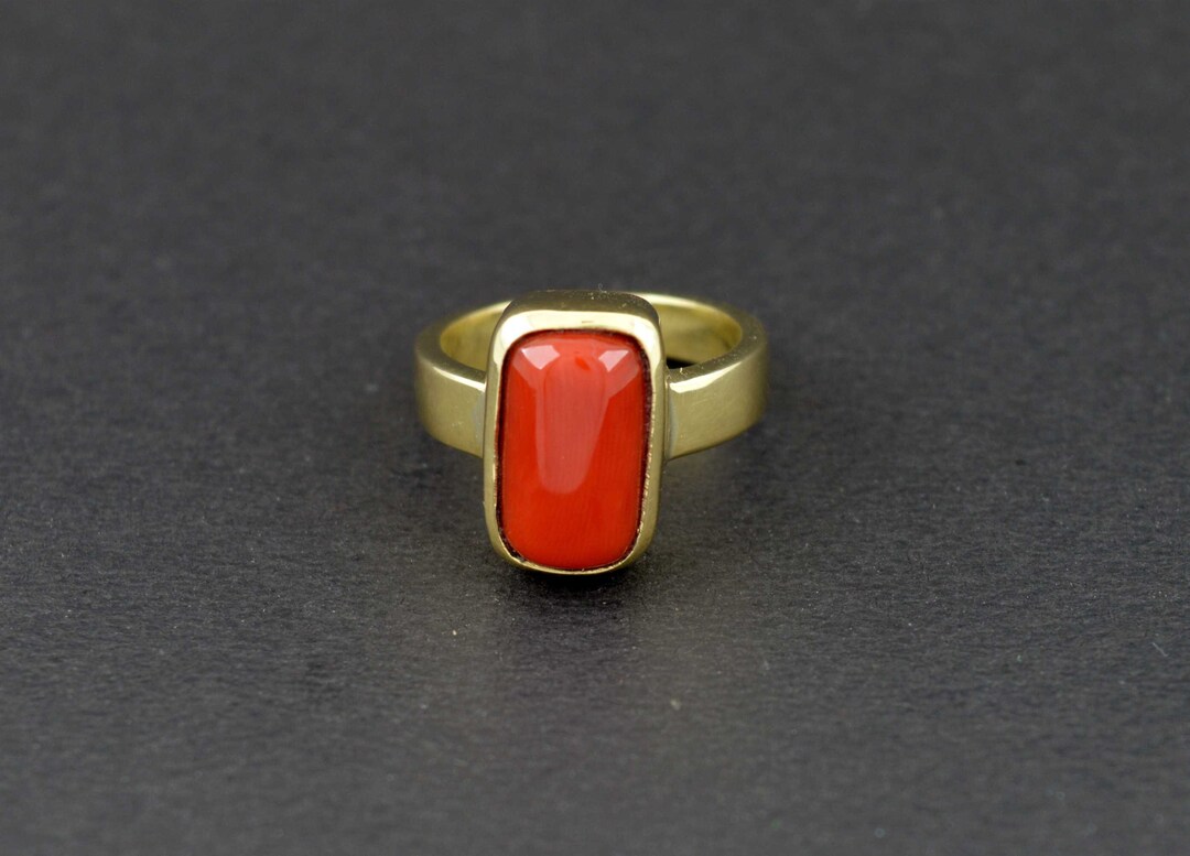 Ring Finger Red Coral Stone For Which Rashi Certified 3-10 Ratti