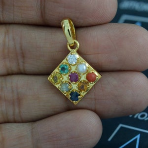 Navaratna Mandala Pendant, AAA grade Natural Unheated Gems with Moissanite Empower with cosmic energy for good health and prosperity