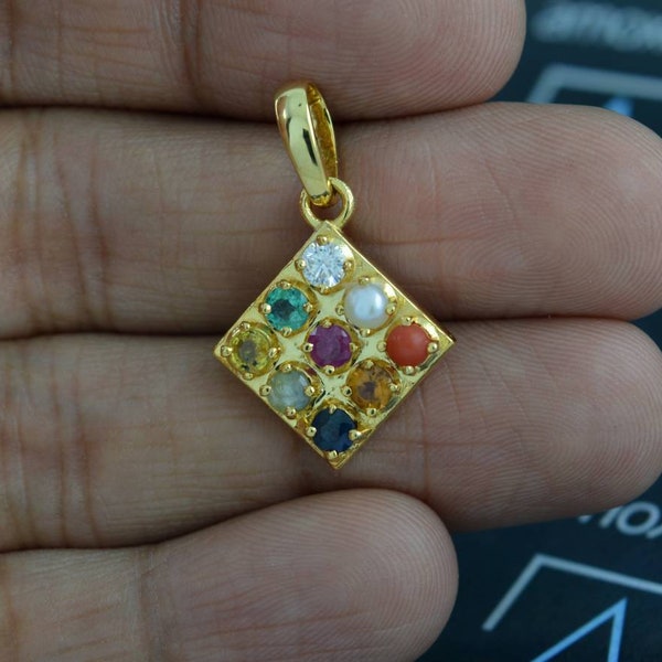 Navaratna Mandala Pendant, AAA grade Natural Unheated Gems with Moissanite Empower with cosmic energy for good health and prosperity