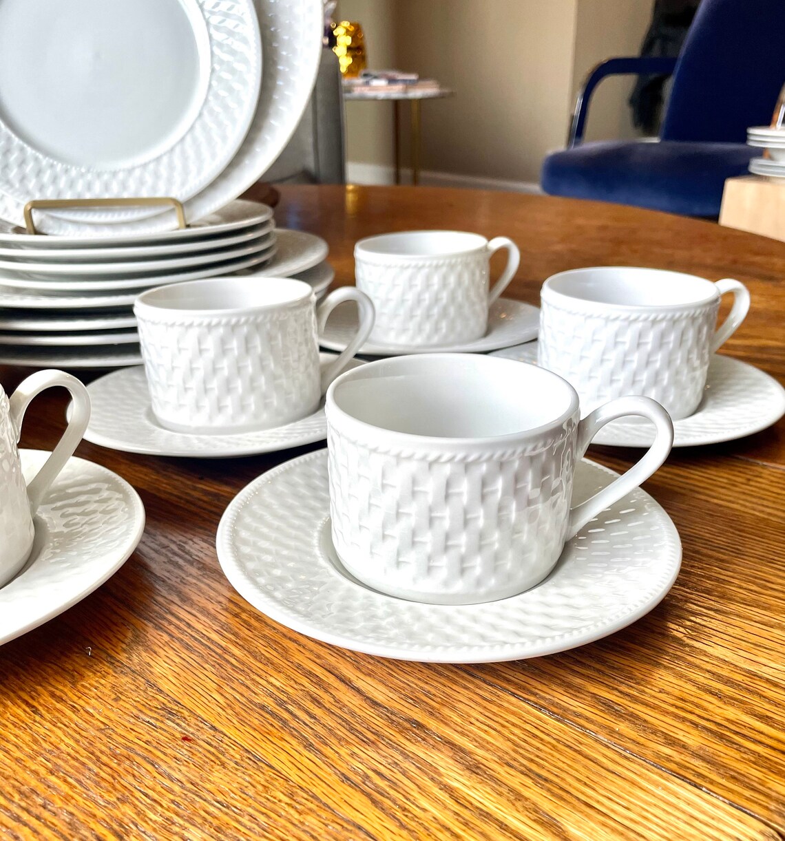 LNT Home Basket Weave Oneida Wicker Style White Dinnerware Etsy