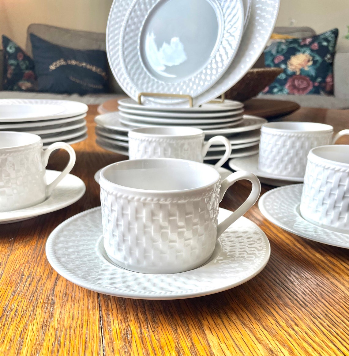 LNT Home Basket Weave Oneida Wicker Style White Dinnerware Etsy