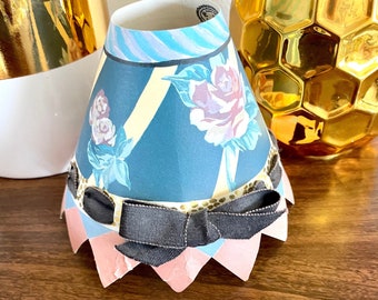 Vintage MacKenzie-Childs Candelabra Lamp Sconce Hand Painted Shade With Ribbon