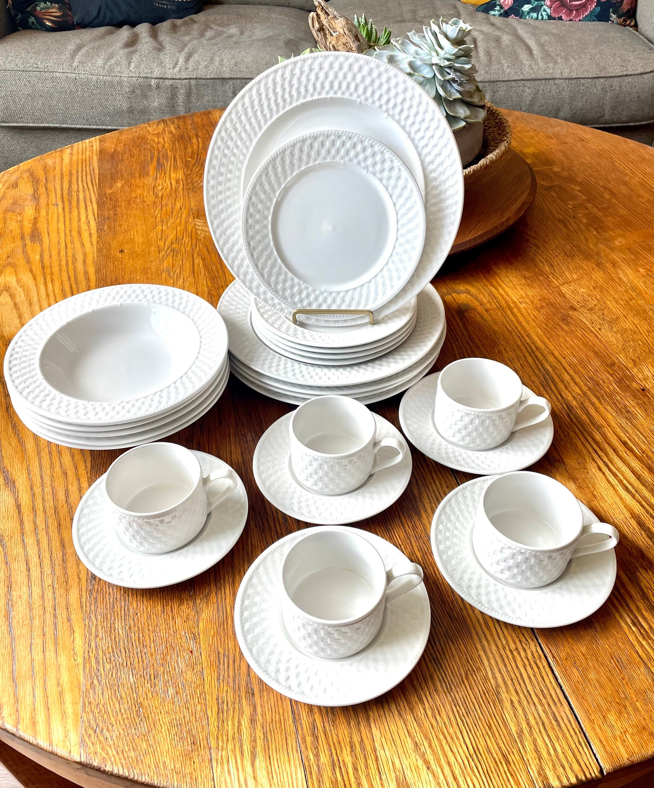 LNT Home Basket Weave Oneida Wicker Style White Dinnerware Etsy