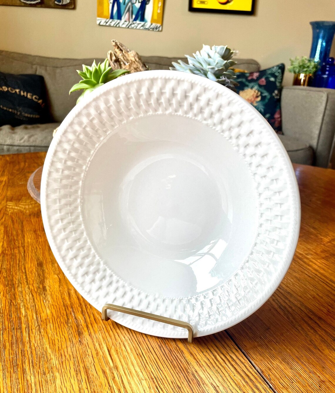 LNT Home Basket Weave Oneida Wicker Style White Serving Bowl Etsy