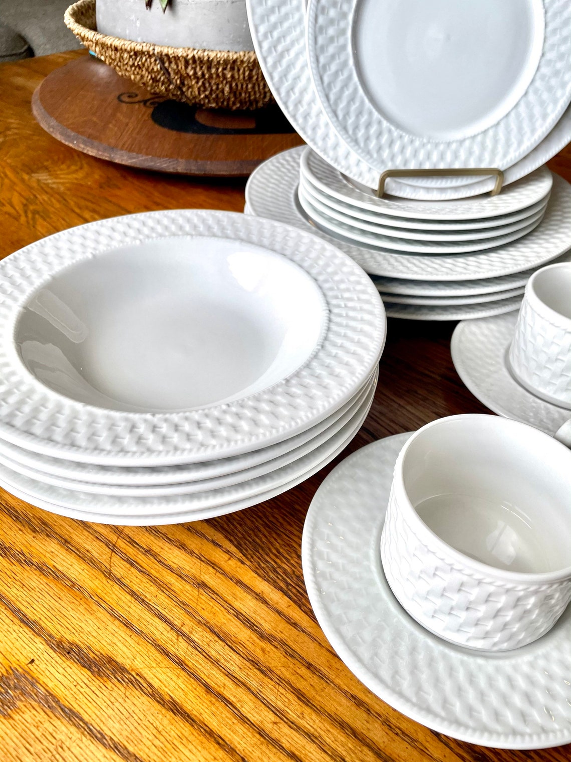 LNT Home Basket Weave Oneida Wicker Style White Dinnerware Etsy