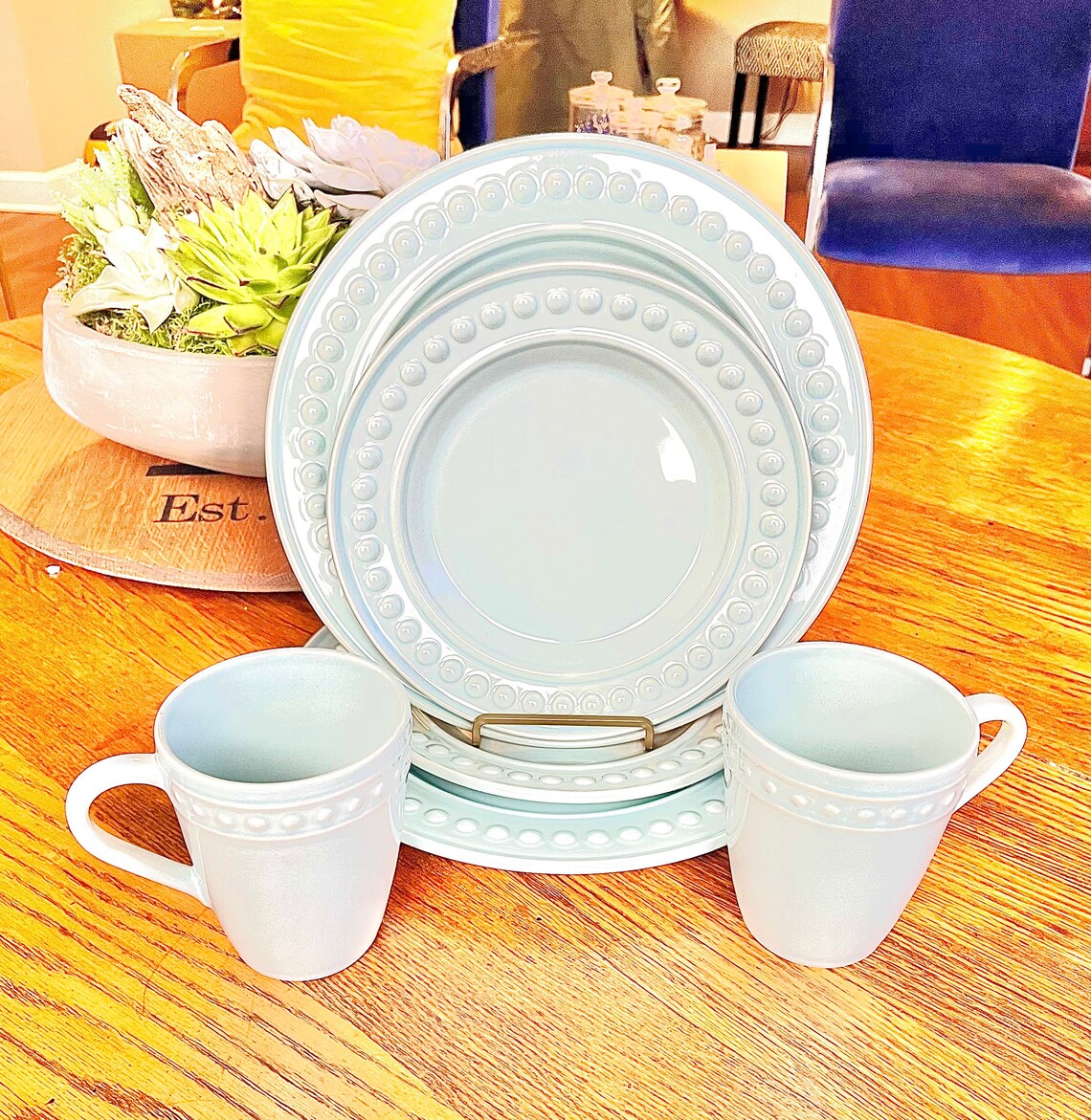 Fapor Portugal Delmar Light Blue Dinnerware Set Etsy