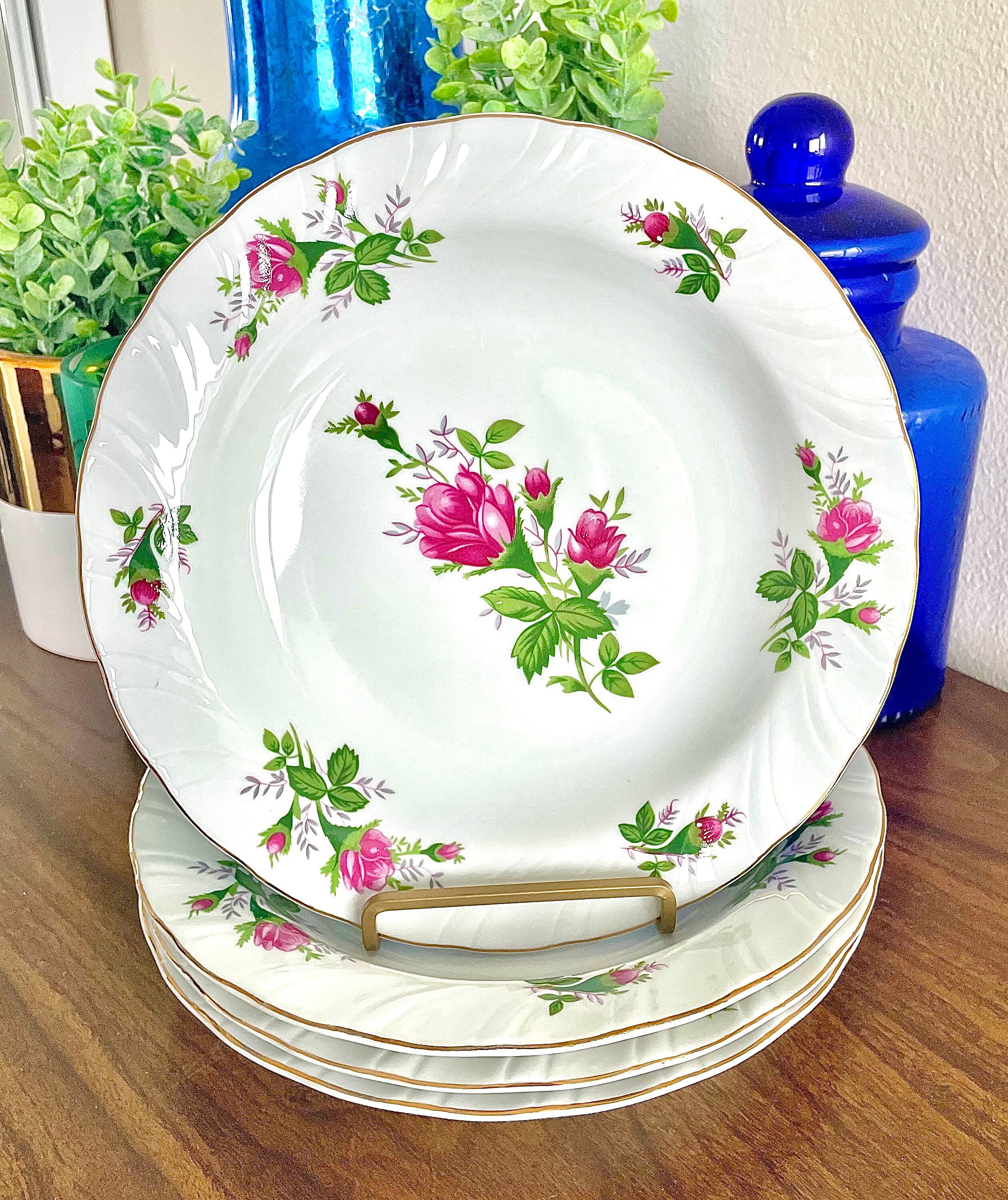 Vintage Lynns Fine China Victorian Rose Shallow Soup Bowls Etsy