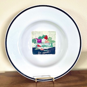 Vintage 14” LARGE Crate and Barrel- Trattoria- ‘Bon Appetite’ White Serving Bowl. Made in Portugal