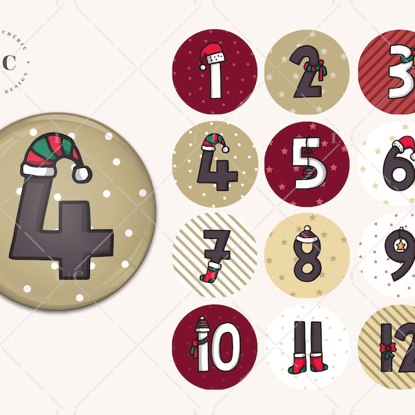 Digital images, multi-format image board, Christmas, christmas, advent calendar number, round cabochons, 30mm, 25mm, 20mm