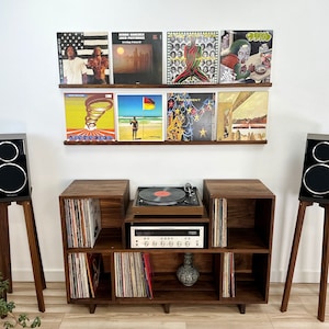 Floating Quad Record Ledge / Solid Hardwood Shelf / Vinyl Shelf / LP Rail