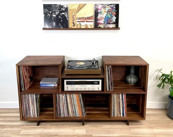 The Euclid / Record Console /Customizable Record Cabinet / Solid Hardwood