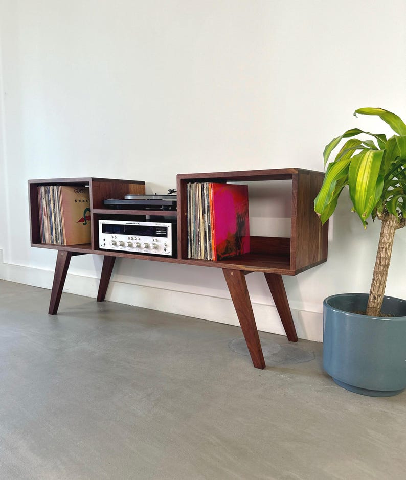 Lowboy Record Player Console / Customizable Vinyl Cabinet / Solid ...