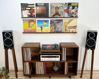 Floating Quad Record Ledge / Solid Hardwood / Vinyl Shelf