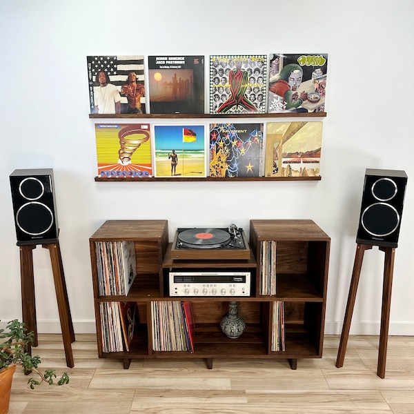 Floating Quad Record Ledge / Solid Hardwood / Vinyl Shelf