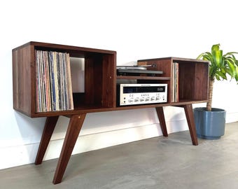 Lowboy Record Player Console / Customizable Vinyl Cabinet / Solid Hardwood / Home Media Cabinet