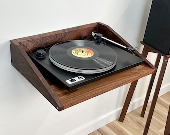 Floating Turntable Shelf / Customizable Record Player Ledge / Projector Shelf / Solid Hardwood