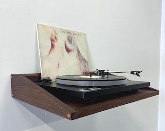 フローティングターンテーブルシェルフ / カスタマイズ可能なレコードプレーヤーシェルフ / プロジェクターシェルフ / 無垢材