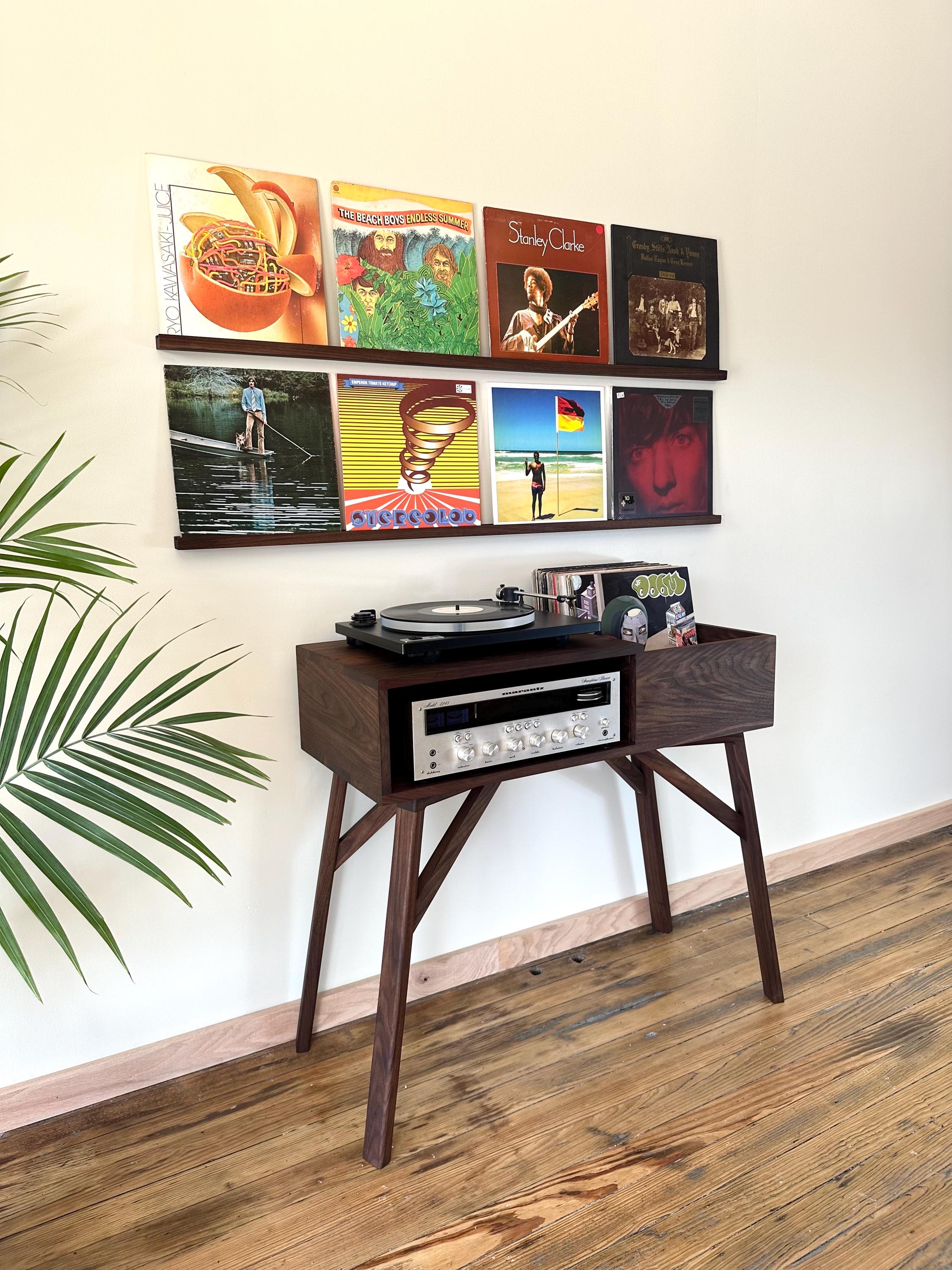 Floating Quad Record Ledge / Solid Hardwood Shelf / Vinyl Shelf