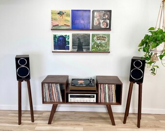 Lowboy Record Player Console / Customizable Vinyl Cabinet / Solid Hardwood / Home Media Cabinet