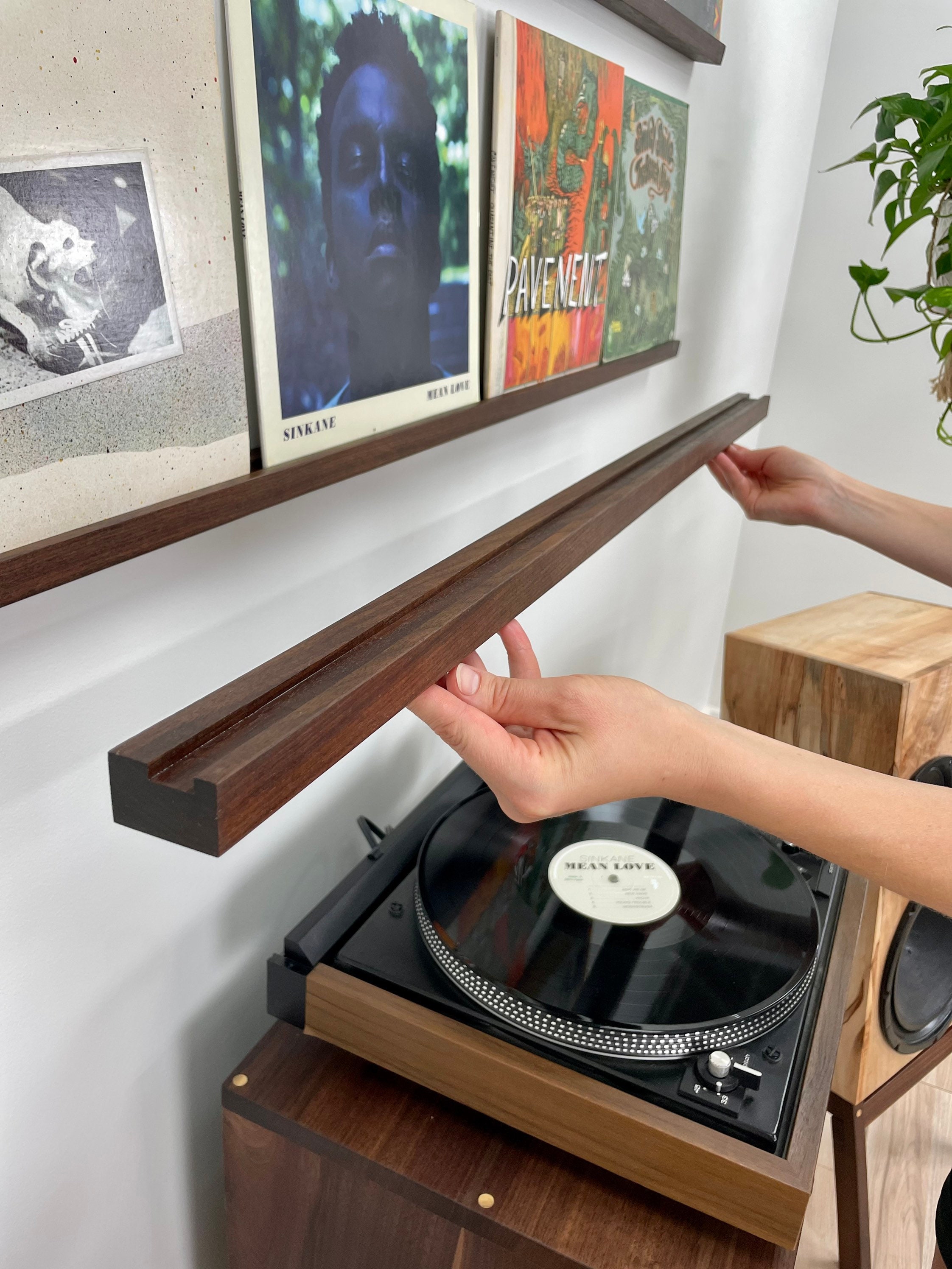 Floating Quad Record Ledge / Solid Hardwood Shelf / Vinyl Shelf