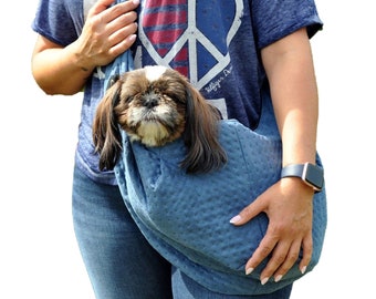 Handmade Dark Blue Pet Dog Carrier Bag Puppy Sling Travel Carry Tote Shoulder