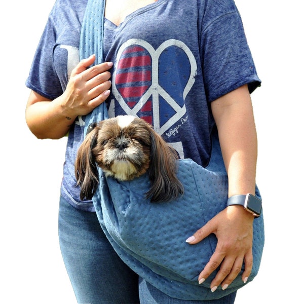 Handmade Dark Blue Pet Dog Carrier Bag Puppy Sling Travel Carry Tote Shoulder