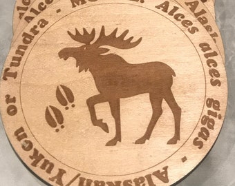 Maple Plywood Coasters with Engraved Moose Design (Set of 4)