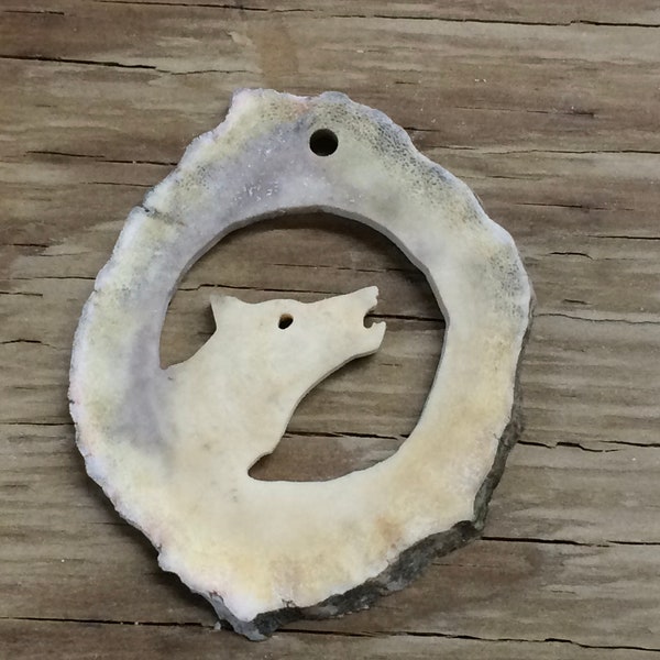 Howling Wolf Moose Antler Medallion