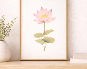 Pink Lotus Botanical Print, Watercolor Illustration, South Asian Decor (Digital Download)