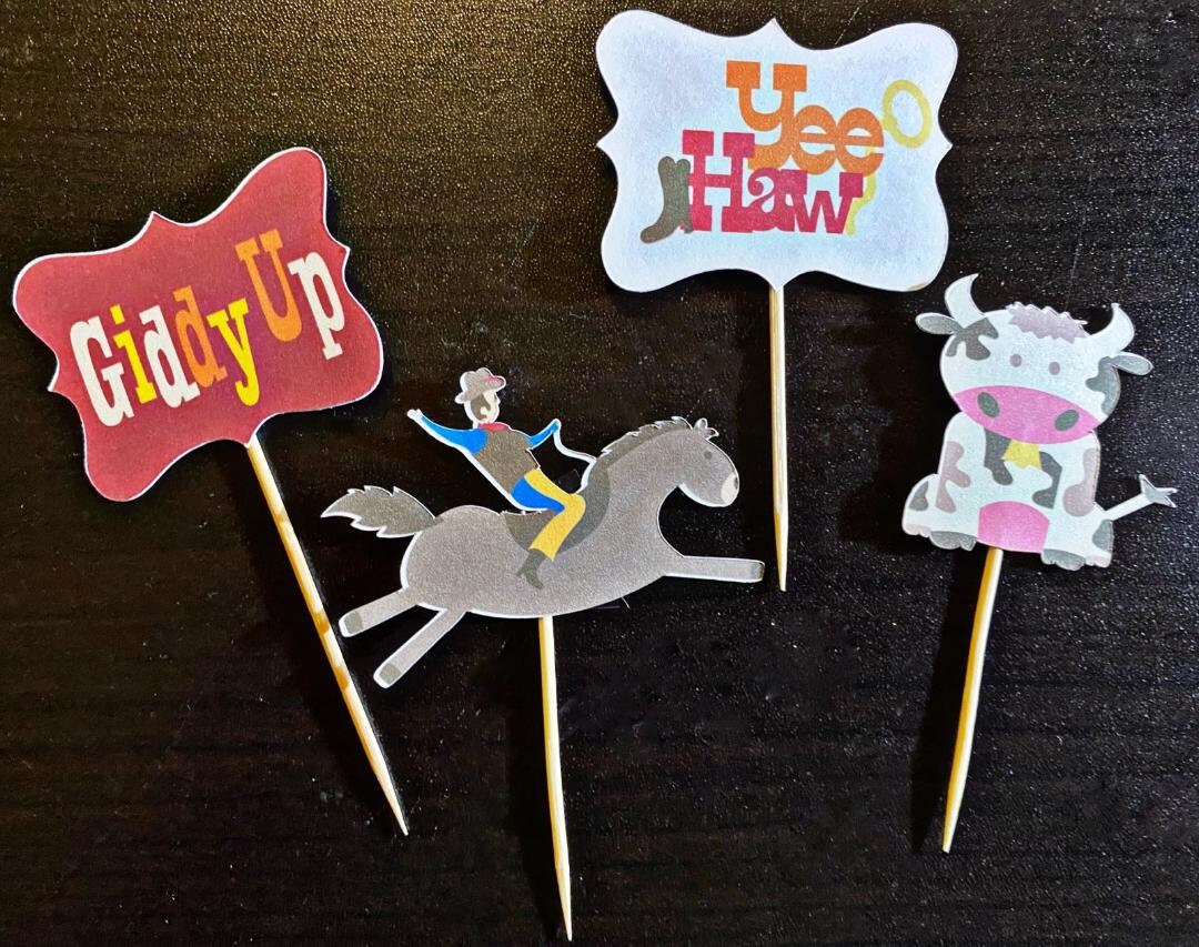 Cowboy Western Cupcake Toppers Set of 12 Birthday Party Kids Etsy
