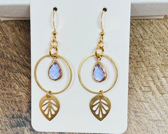 Unique dangle brass earrings, handmade gold boho chic earrings, gifts for her