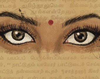 KAYALVIZHI - descarga digital - arte de chica marrón inspirada en el sur de Asia - chica tamil