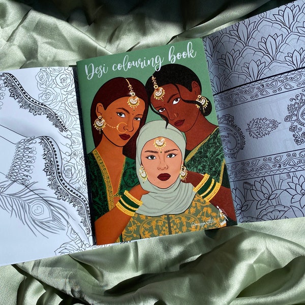 COLOURING BOOK Desi South Asian Inspired (A5 Size) - worldwide shipping - brown girl art