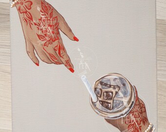 Ice coffee Pyaar Canvas - south asian based painting for coffee lovers. Filter coffee / Desi art