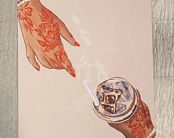 Impresión de amor por el café helado: pintura con base en el sur de Asia/desi para amantes del café.
