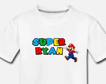 Long Sleeve T-Shirt #2 White Personalised Boys Mario 