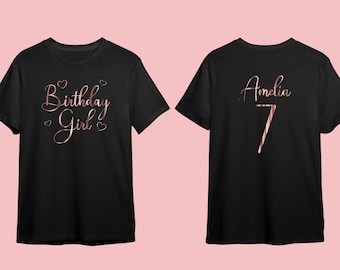 Cute Personalised Birthday Girl T-Shirt For Girls - Custom Name and Age T-Shirt - Perfect Birthday T-Shirt - Fast Delivery