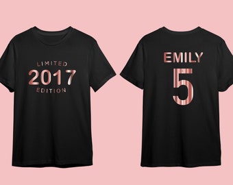 Linda camiseta de cumpleaños personalizada para niñas - Año de edición limitada y camiseta de nombre - 5.º 6.º 7.º 8.º 9.º 10.º cumpleaños - Entrega rápida