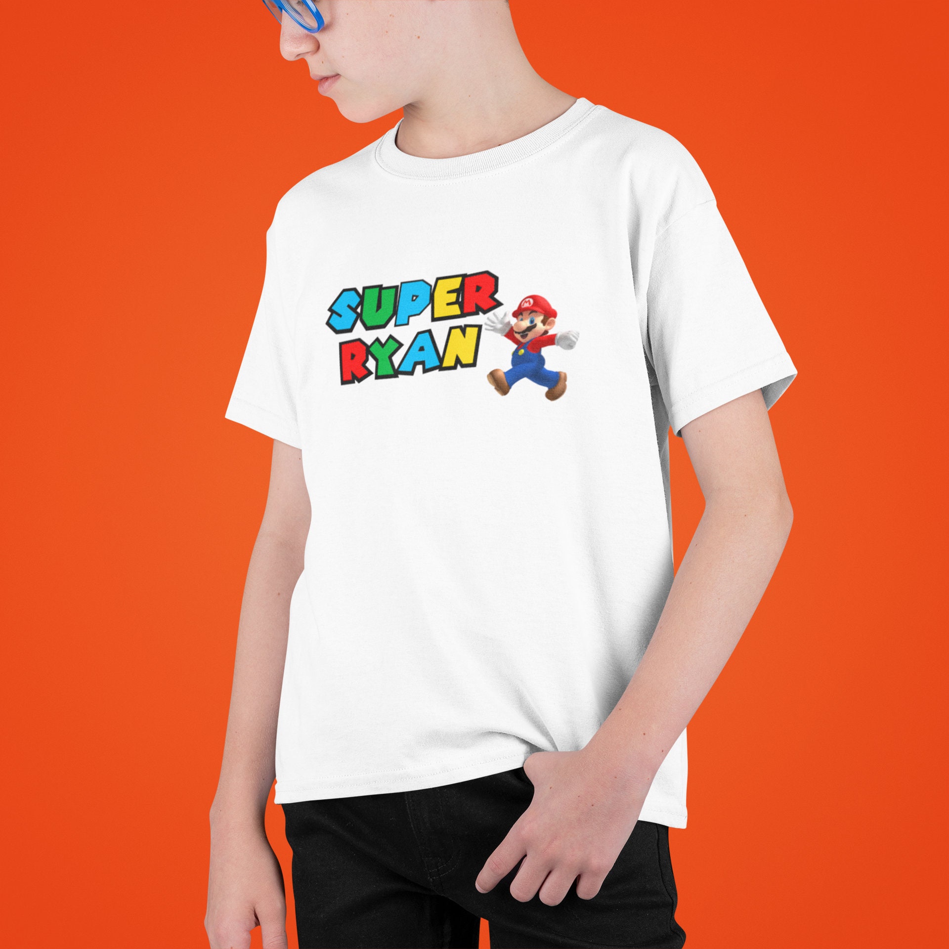 thumbnail image 2 of Super Mario Luigi Personalised Kids Cotton T-Shirt – Custom Name & Age 2 of 5