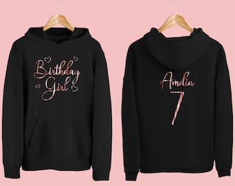 Linda sudadera con capucha personalizada para niña de cumpleaños para niñas - Sudadera con capucha personalizada con nombre y edad - Sudadera con capucha perfecta para cumpleaños - Entrega rápida