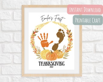 Baby's First Thanksgiving hand print/foot print Keepsake/Thanksgiving Craft/ Thanksgiving Gift/ Instant Download/ Editable Printable